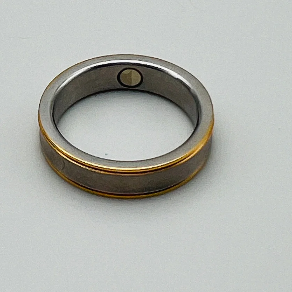 Mens Two Tone Ring Silver Gold Band Minimalist Size 12 Wedding